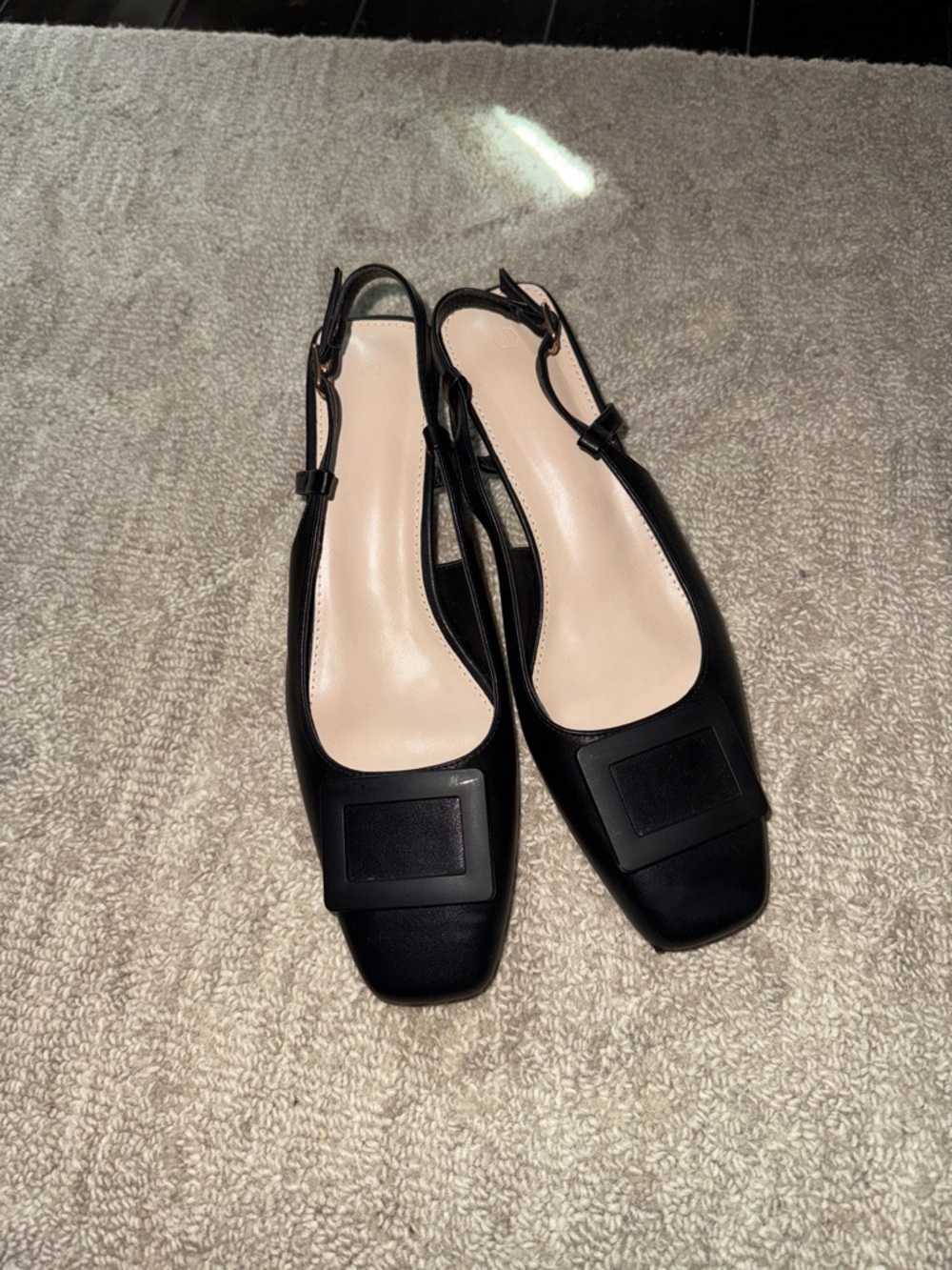 Black Women's Slingback Flats - Elegant Square-Toe Design